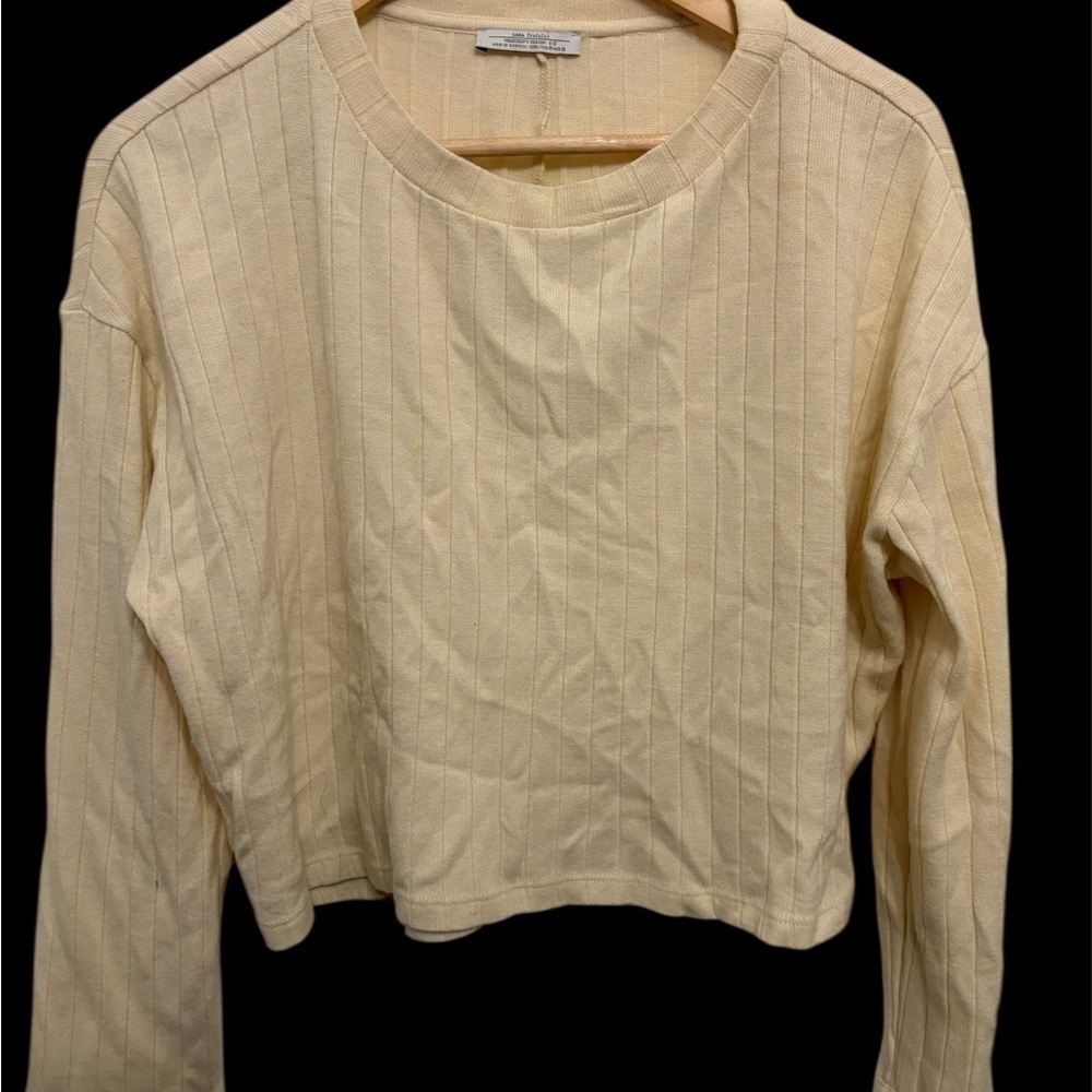 Zara Beige Ribbed Long Sleeve Top